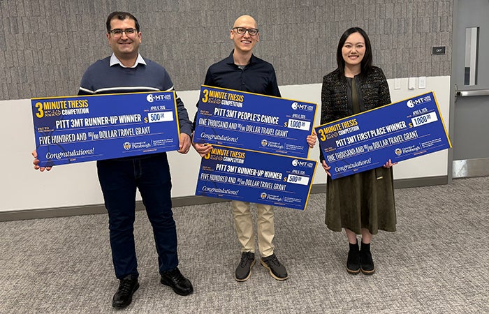 2026 3MT award winners were Alireza Mohammadzadeh, Keith Kaufman, and Youjia Wang. 
