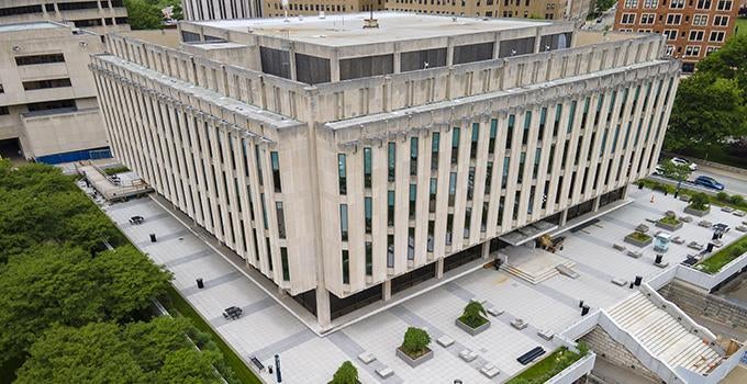 Aerial view of Hillman Library