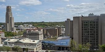 View of Pittsburgh campus buildings from upper campus