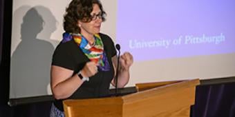 Katie Pope presents at grad orientation