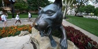 Close-up of Panther statue on Pitt campus