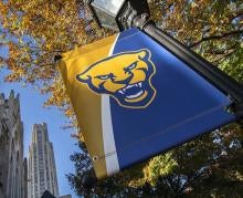 Pitt Panther banner outside Cathedral of Learning